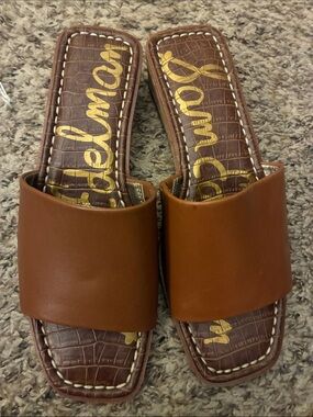 Sam Edelman Tan Brown Leather Slide Mules